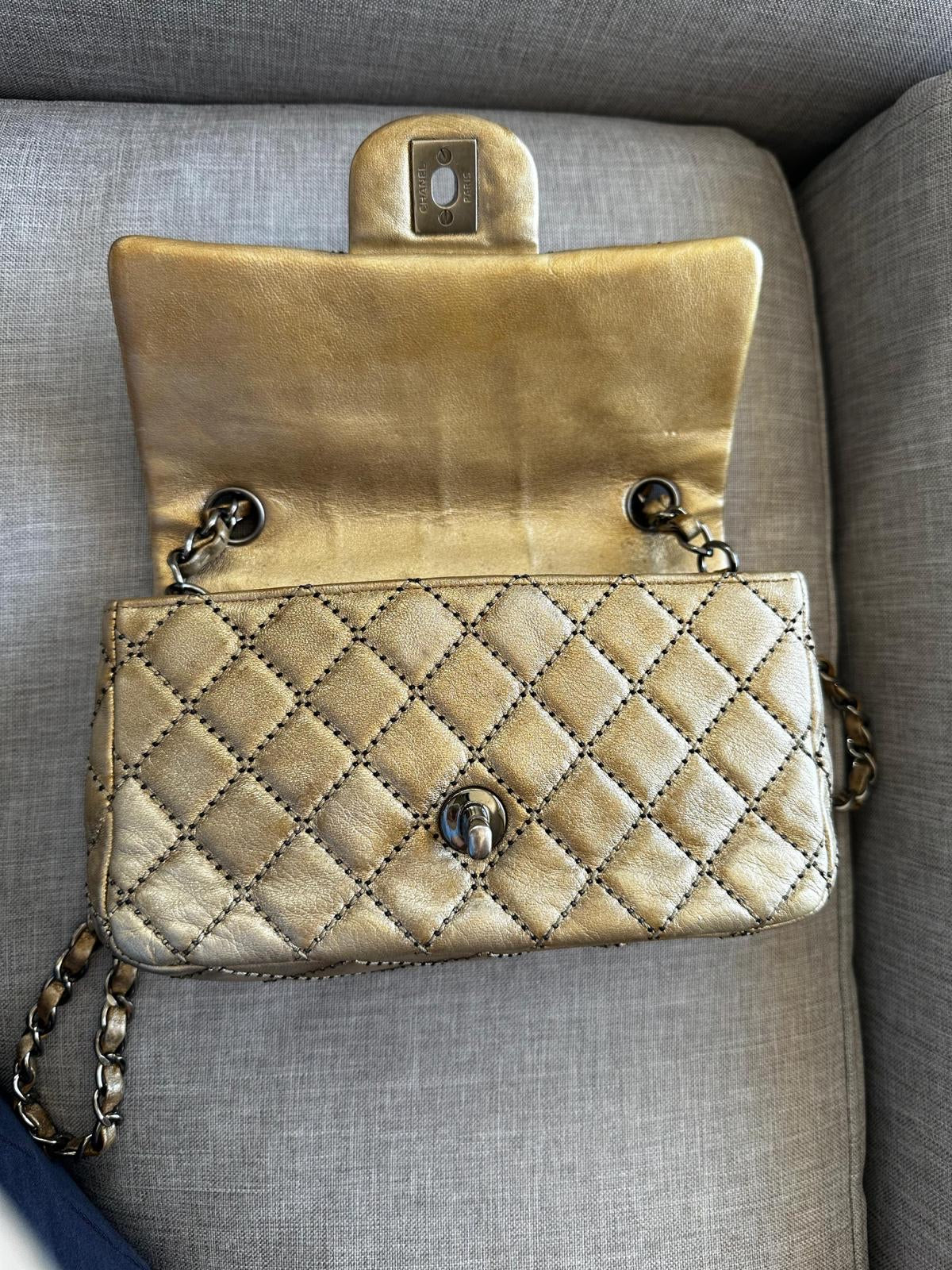 Mini Chanel Timeless in Old Gold
