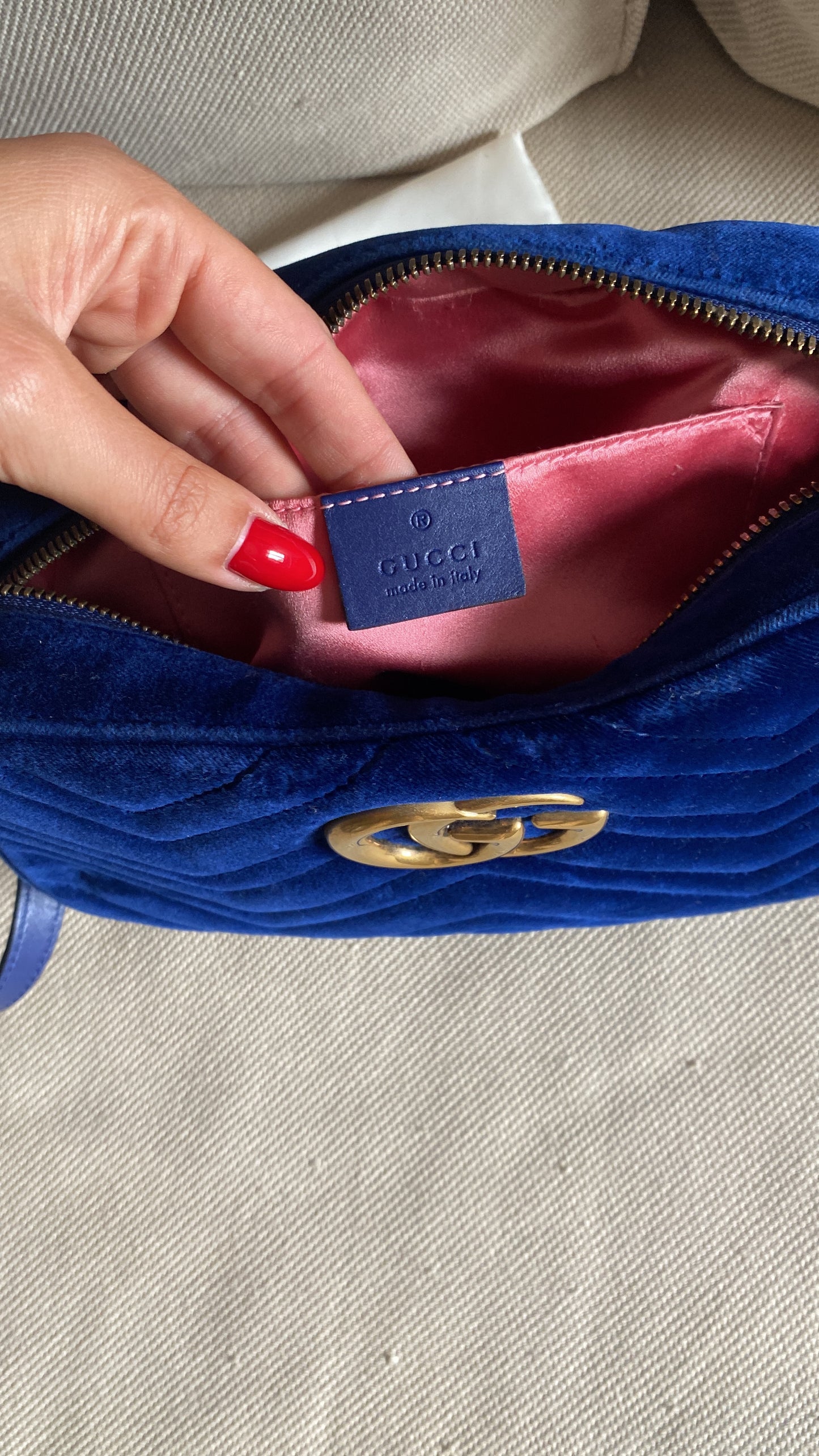 Gucci marmont Camera bag velvet blu