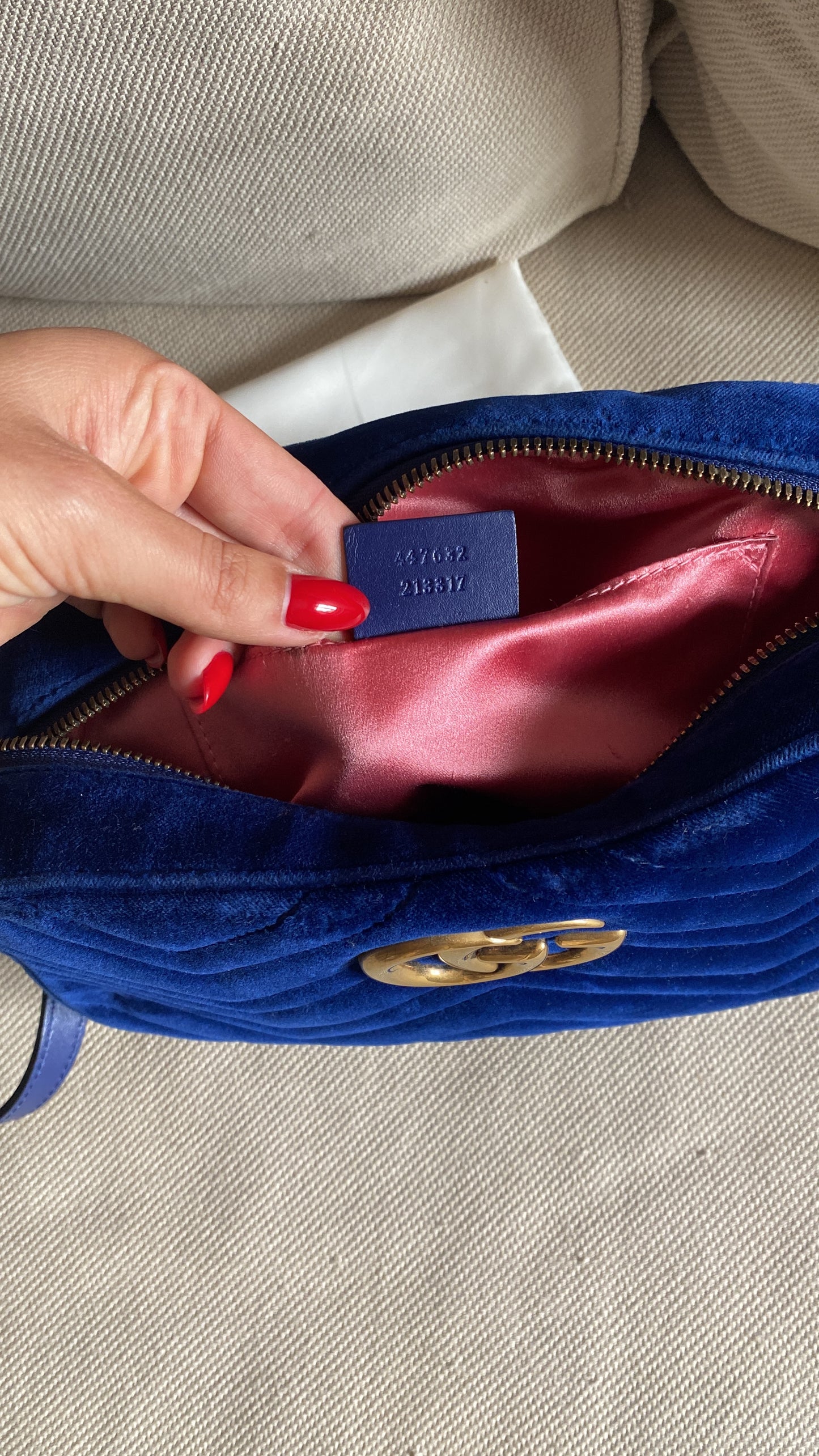Gucci marmont Camera bag velvet blu