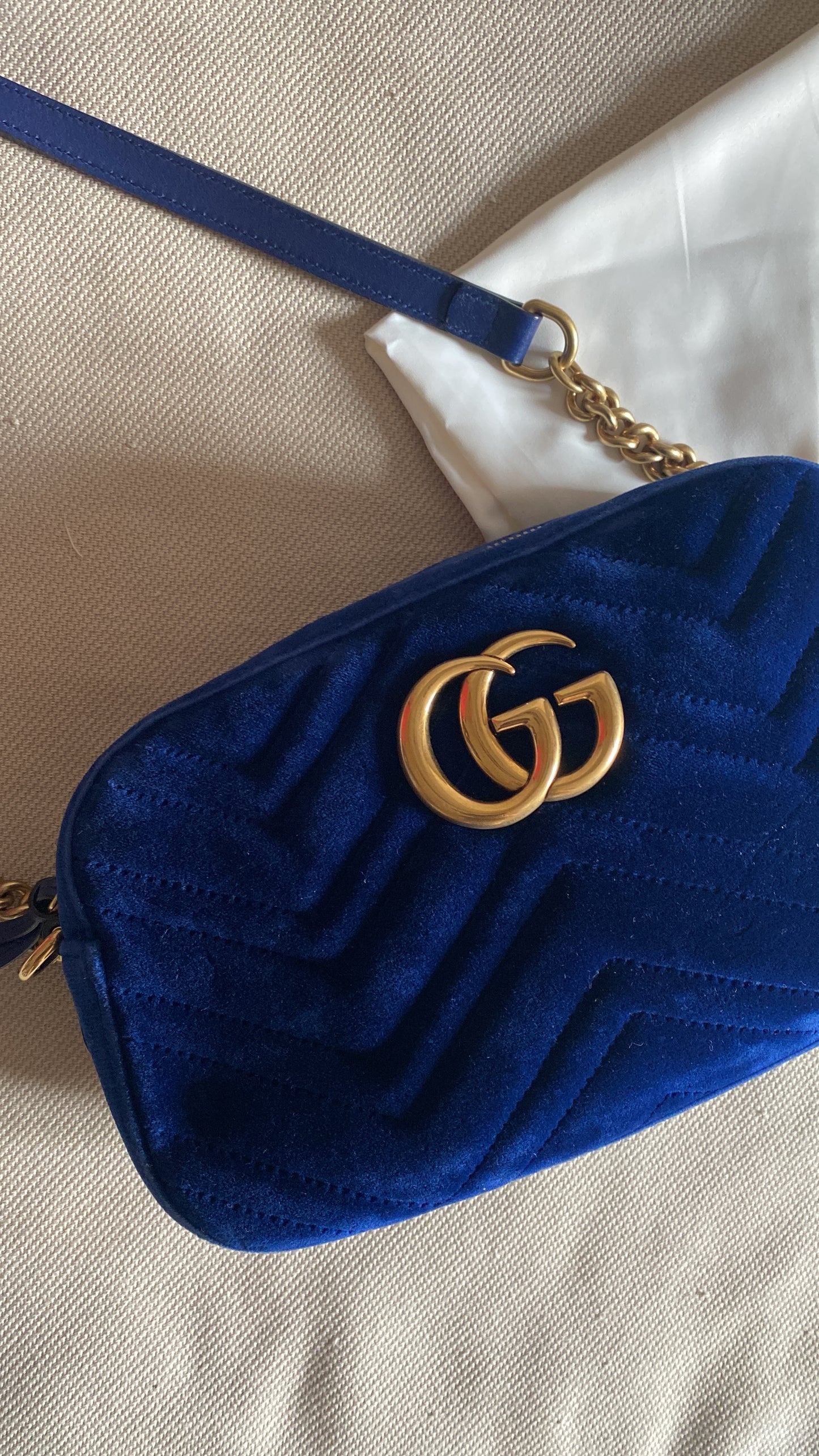 Gucci marmont Camera bag velvet blu