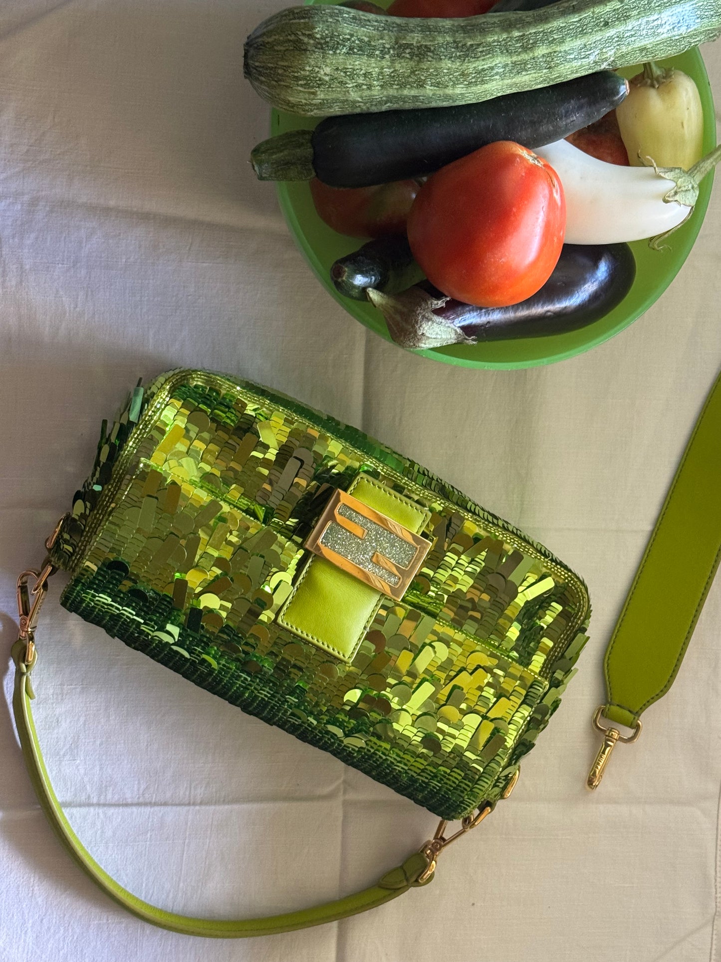Fendi Wasabi Sequin Baguette