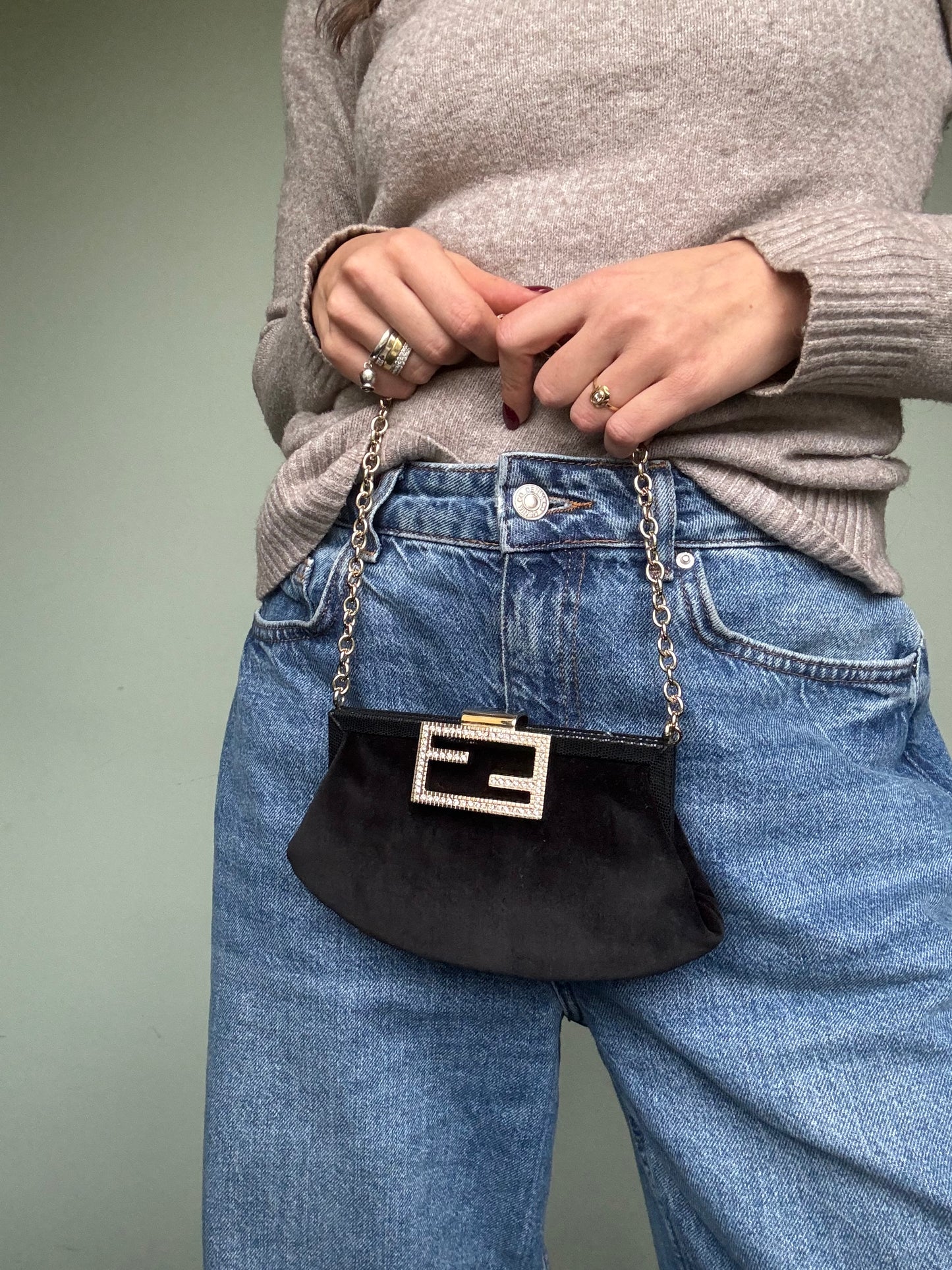 Fendi velvet/Satin Chain pochette